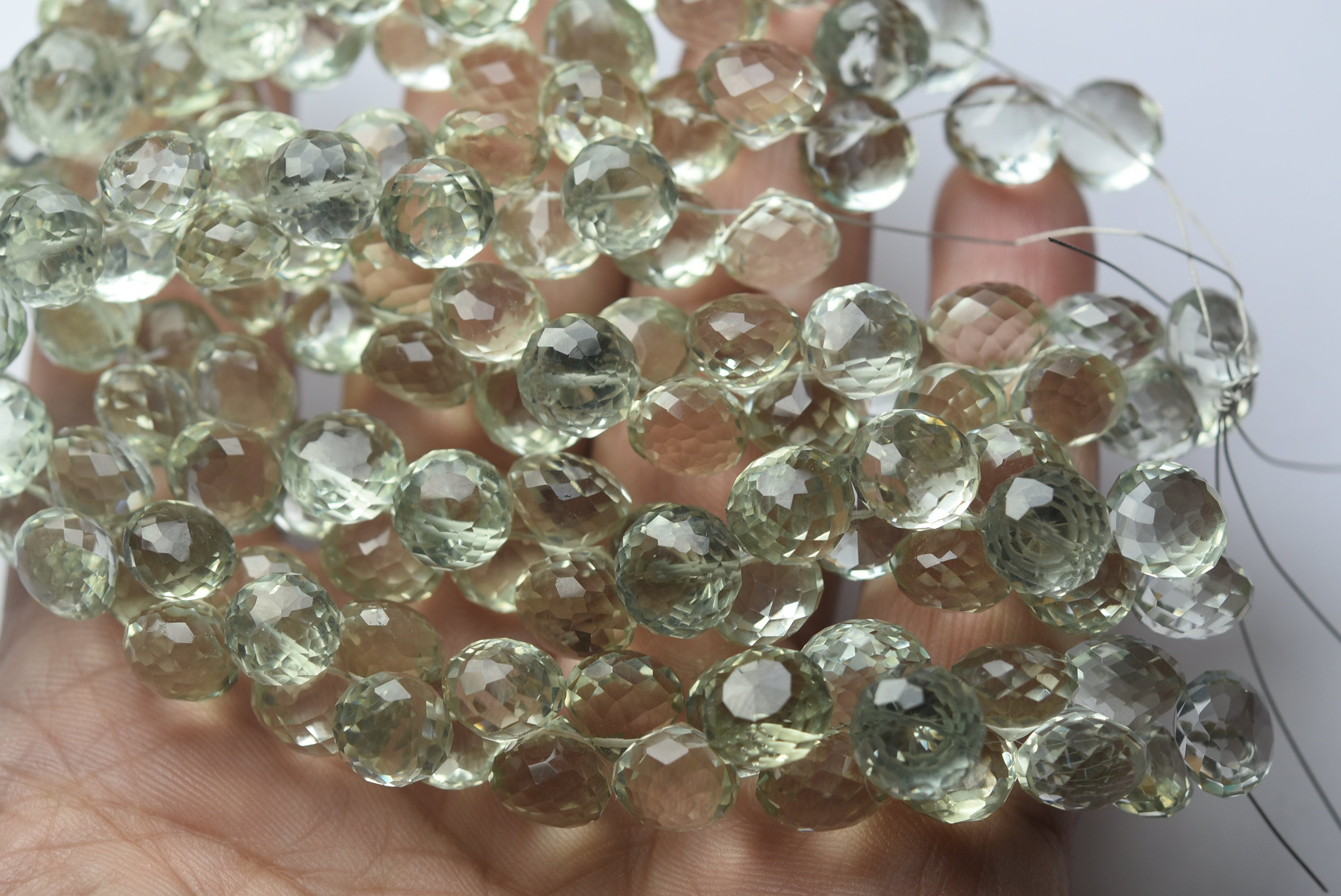 2 Matched Pair,super Finest Quality,natural Green Amethyst Faceted Onion Shape Briolettes,size 10mm