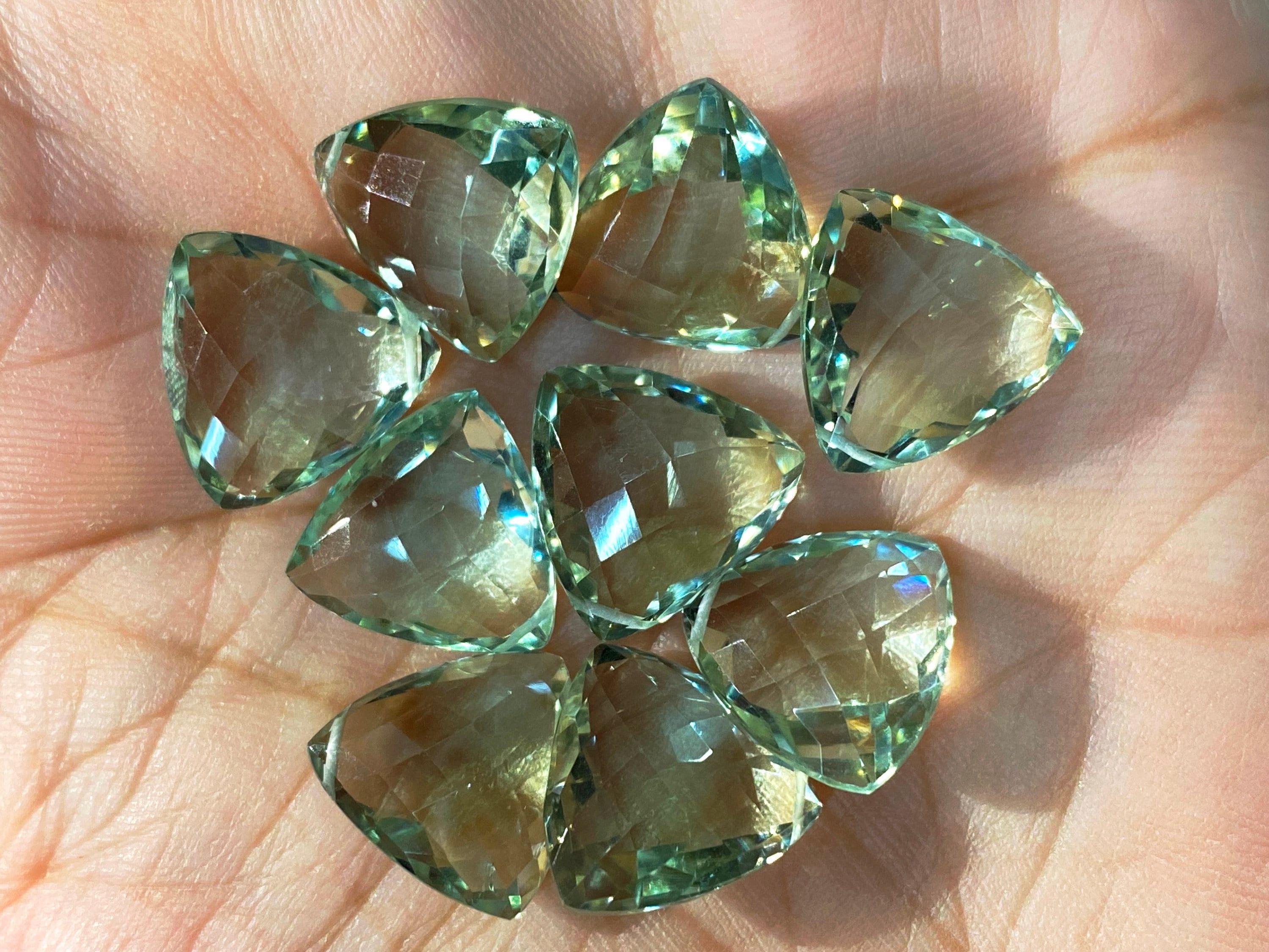 2 Matched Pairs,finest Quality,natural Green Amethyst Faceted Trillion Shaped Briolettes,size 14mm