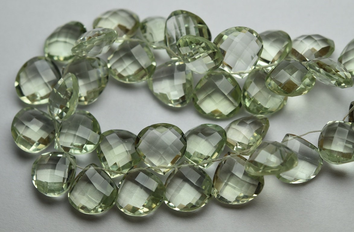 4 Matched Pair,super Finest Quality,natural Green Amethyst Faceted Heart Shape Briolettes,size 12mm 4 Matched Pair,super Finest Quality,natural Green Amethyst Faceted Heart Shape Briolettes,size 12mm