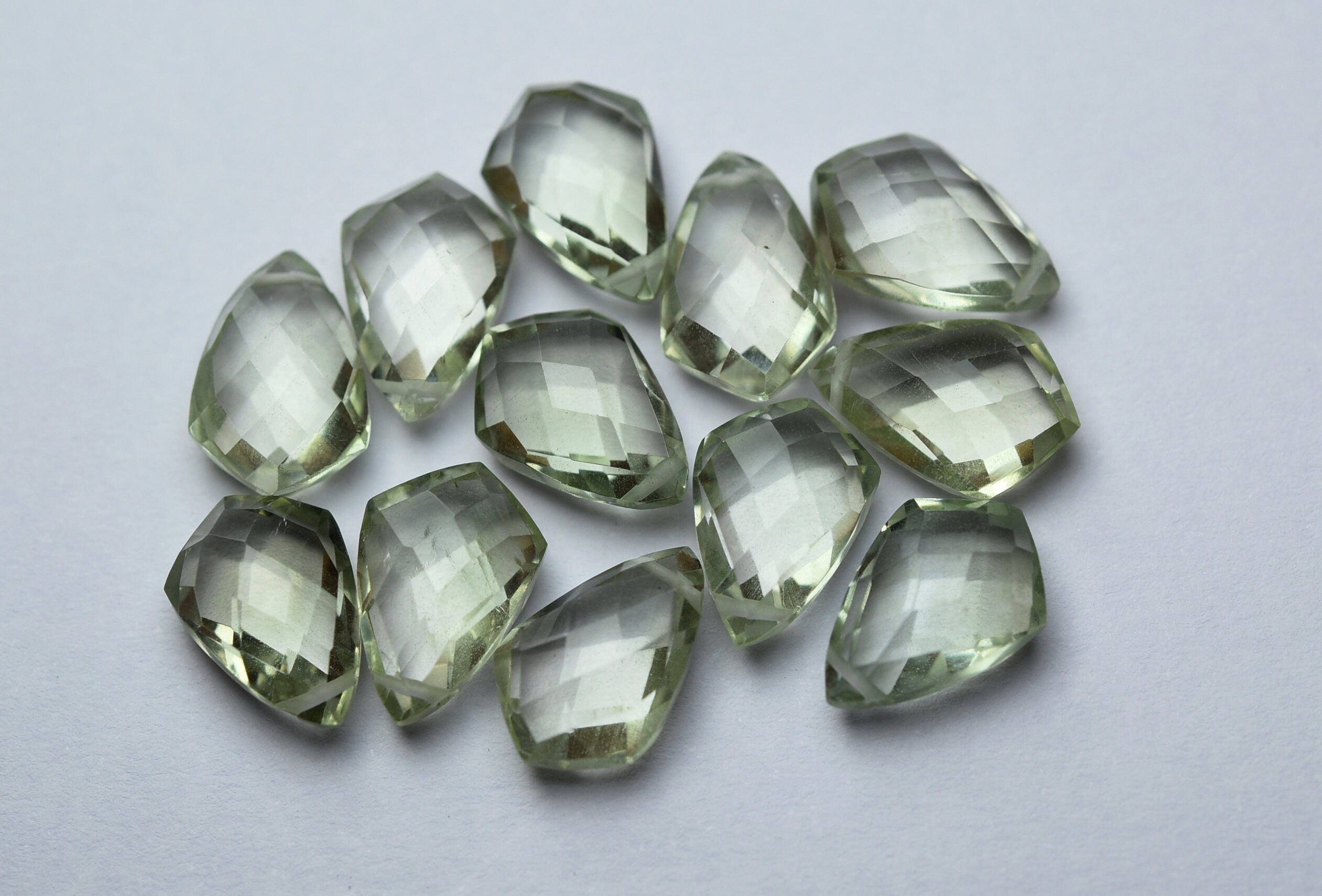 4 Matched Pairs,finest Quality,natural Green Amethyst Faceted Kite Shaped Briolettes,size 8x12mm