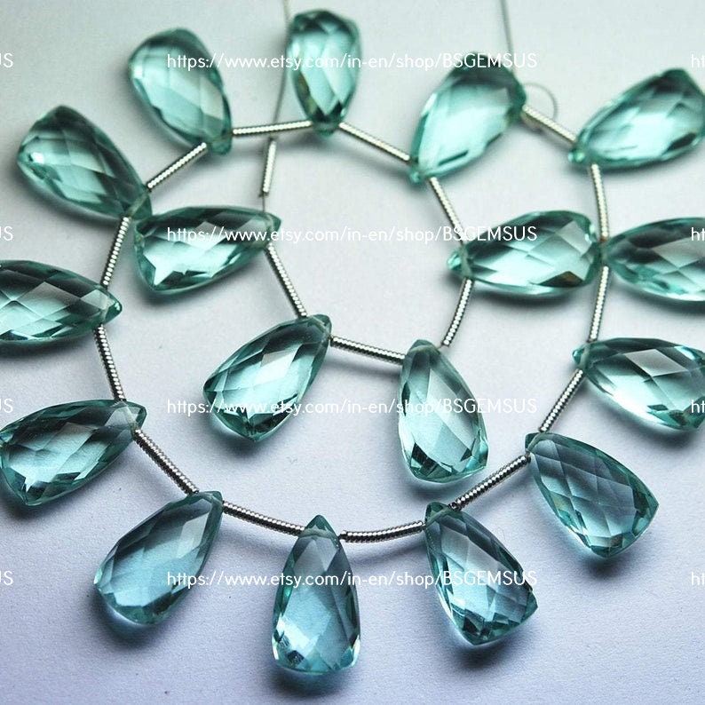 4 Match Pairs,green Amethyst Hydro Quartz Faceted Trillion Shape Briolettes,size 8x15mm