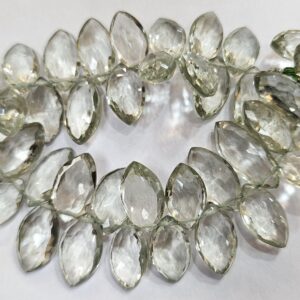 7 Inches Strand, Green Amethyst  Faceted Marquise Shaped Briolettes, Size 10-13mm,
