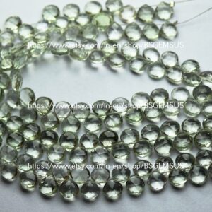 7 Inch Strand,Super Finest Quality ,Natural Green Amethyst Faceted Heart Shape Briolettes,Size 6mm 7 Inch Strand,Super Finest Quality ,Natural Green Amethyst Faceted Heart Shape Briolettes,Size 6mm