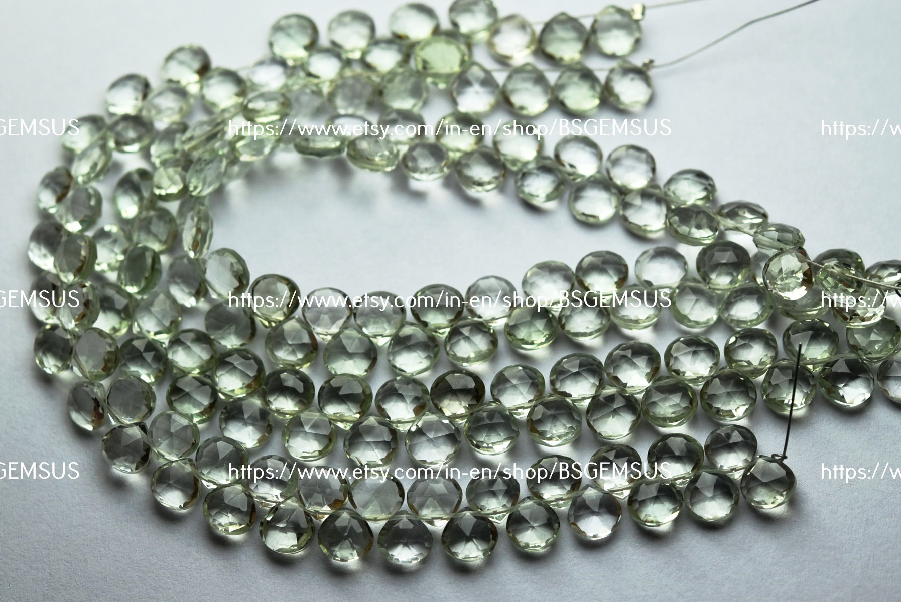 7 Inch Strand,super Finest Quality ,natural Green Amethyst Faceted Heart Shape Briolettes,size 6mm