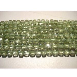 7mm Green Amethyst Faceted Cubes, Green Amethyst Faceted Box Beads, Green Amethyst Cubes For Jewelry (4in To 8in Options)