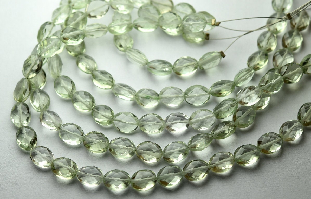 8 Inch Strand,super Finest Quality,natural Green Amethyst Faceted Oval Shape Briolettes,size 7x9mm