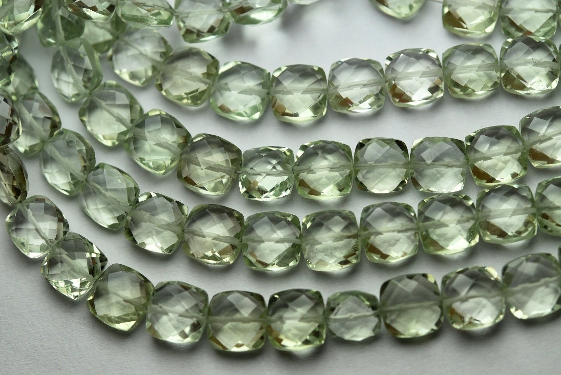 8 Inch Strand,super Finest Quality,natural Green Amethyst Faceted Cushion Shape Briolettes,size 8mm