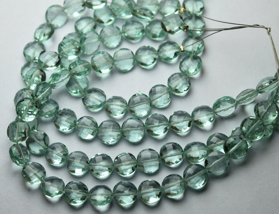 8 Inch Strand, Green Amethyst Hydro Quartz Faceted Coins Shape Briolettes,size 8mm