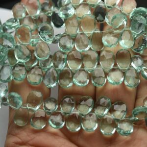 8 Inches Strand,Green Amethyst Hydro Quartz Faceted Pear Shape Briolettes,Size 7X10mm