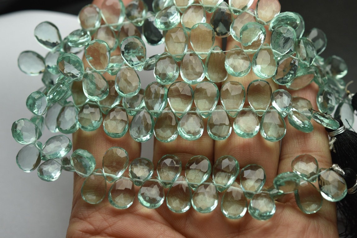 8 Inches Strand,green Amethyst Hydro Quartz Faceted Pear Shape Briolettes,size 7x10mm