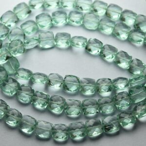 8mm Green Amethyst Hydro Quartz Briolettes: Faceted Cushion Beads, 8 Inch Strand 8mm Green Amethyst Hydro Quartz Briolettes: Faceted Cushion Beads, 8 Inch Strand
