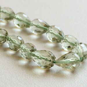 8x6mm To 9x7mm Green Amethyst Micro Faceted Drop Briolettes, 7 Inch Full Strand Green Amethyst, Amethyst Gemstone For Jewelry 8x6mm To 9x7mm Green Amethyst Micro Faceted Drop Briolettes, 7 Inch Full Strand Green Amethyst, Amethyst Gemstone For Jewelry