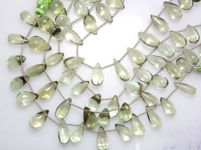 Aaa Green Amethyst Briolette Beads: 8 Inch Pear Shape Strand Aaa Green Amethyst Briolette Beads: 8 Inch Pear Shape Strand