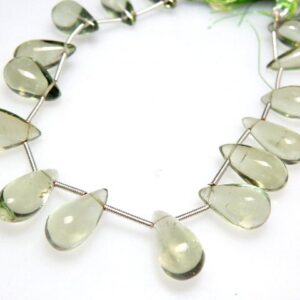 Aaa Green Amethyst Quartz Beads: Teardrop Briolette, 8 Inch Strand