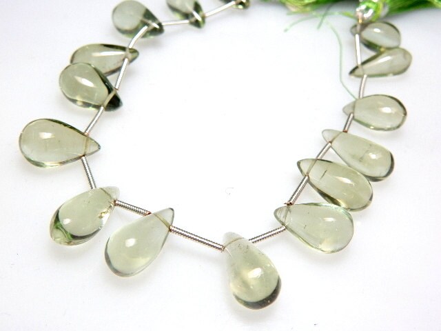 Aaa Green Amethyst Quartz Beads: Teardrop Briolette, 8 Inch Strand