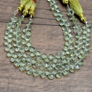 AAA+ Green Amethyst Quartz Faceted Heart Briolette | 5mm-6mm Beads 7" Strand | Green Amethyst Hydro Quartz Gemstone Loose Beads for Jewelry