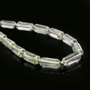 AAA+ Green Amethyst 4x10mm-5x12mm Faceted Tube Briolette | 13inch Strand | Prasiolite Semi Precious Gemstone Loose Cylinder Pipe Beads