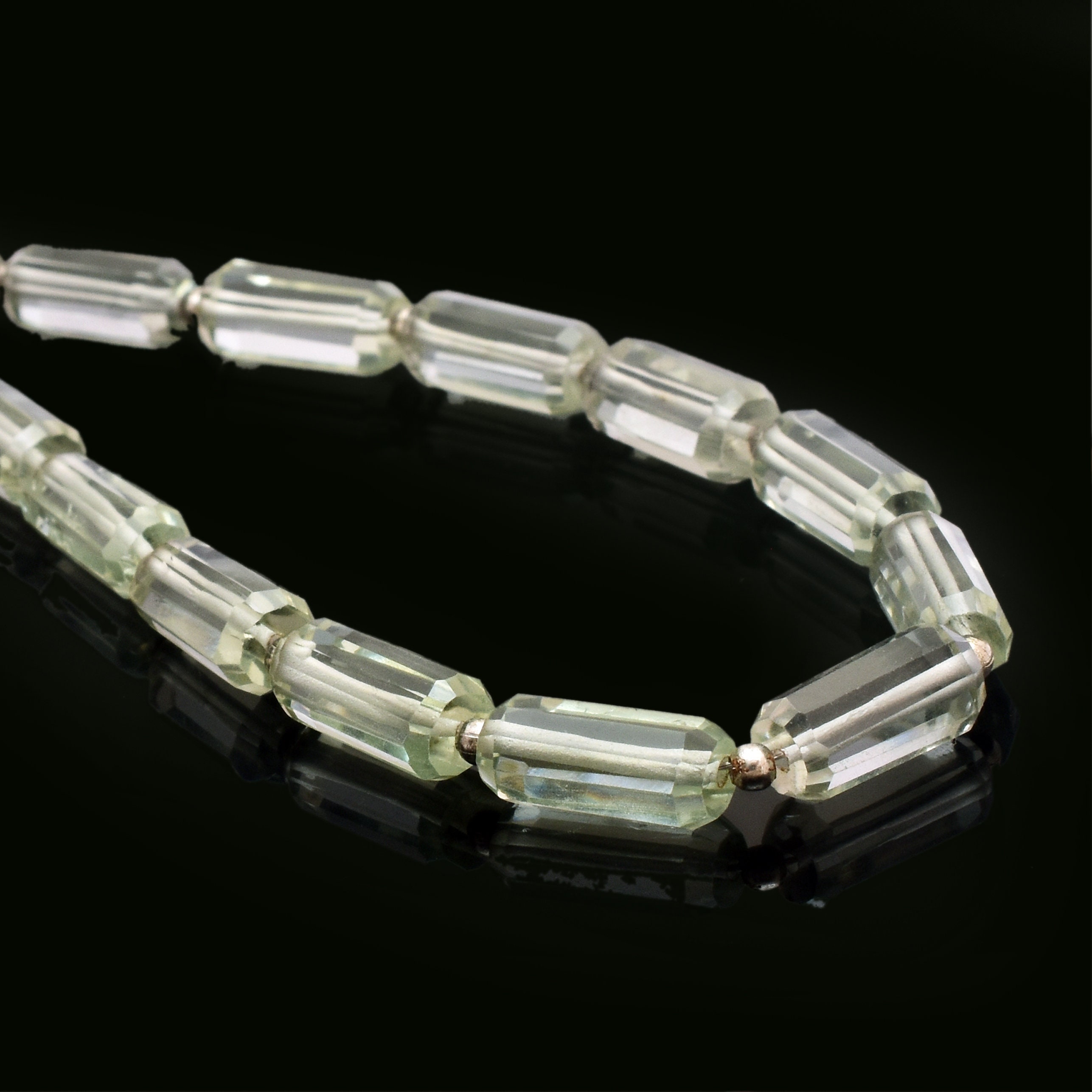 Aaa+ Green Amethyst 4x10mm-5x12mm Faceted Tube Briolette | 13inch Strand | Prasiolite Semi Precious Gemstone Loose Cylinder Pipe Beads
