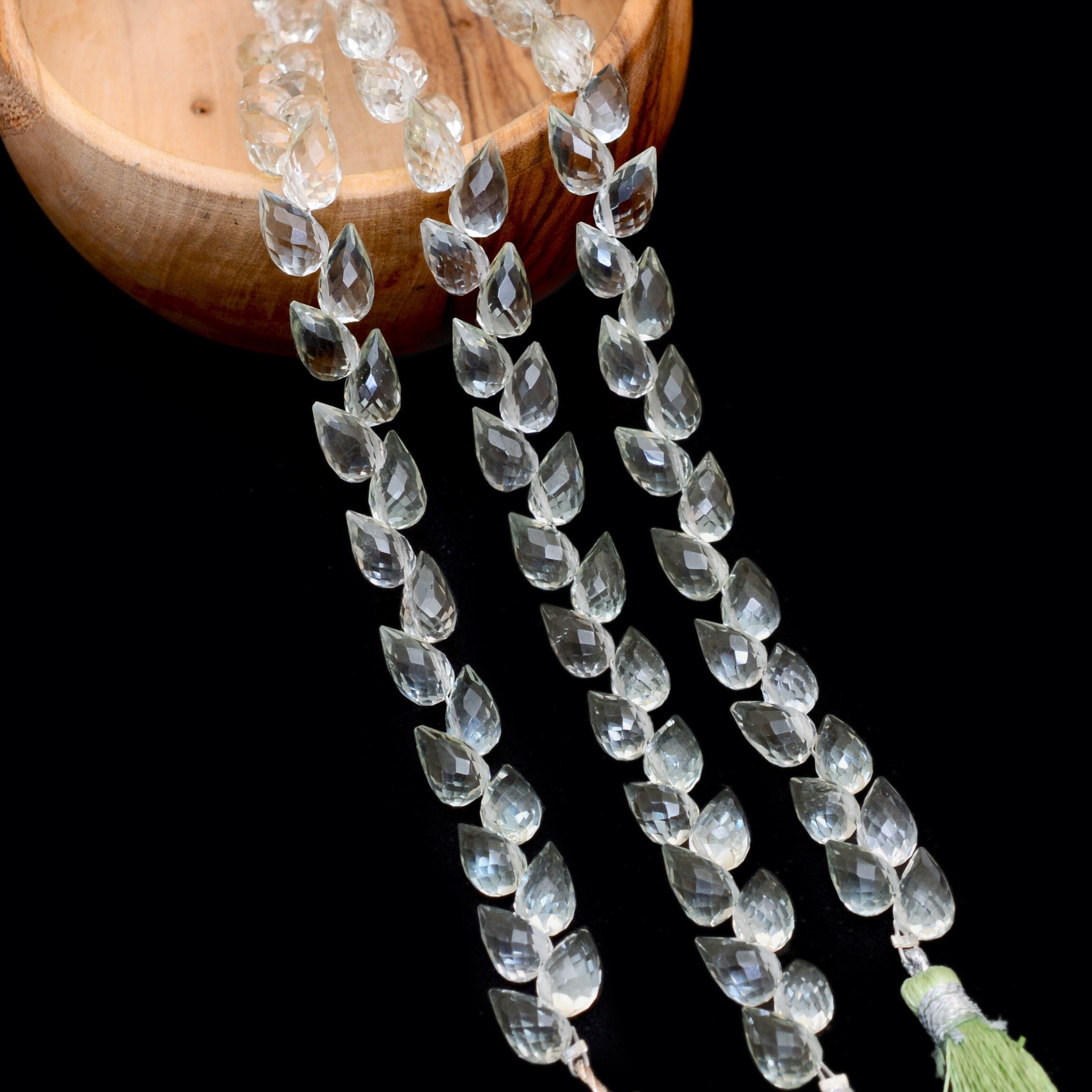 Aaa+ Natural Green Amethyst Tulip Flower Buds Drops Briolette | 6inch Strand | Amethyst Gemstone Diagonal Drill Faceted Teardrop Fancy Beads