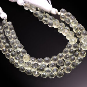 AAA+ Green Amethyst 6mm-7mm Faceted Onion Briolette Beads | Natural Green Amethyst Semi Precious Gemstone Briolette Beads | 7inch Strand