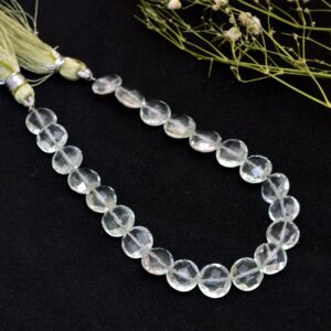 Aaa+ Green Amethyst 10mm Faceted Coin Briolette Beads , 8" Strand , Natural Green Amethyst Semi Precious Gemstone Loose Fancy Coin Beads