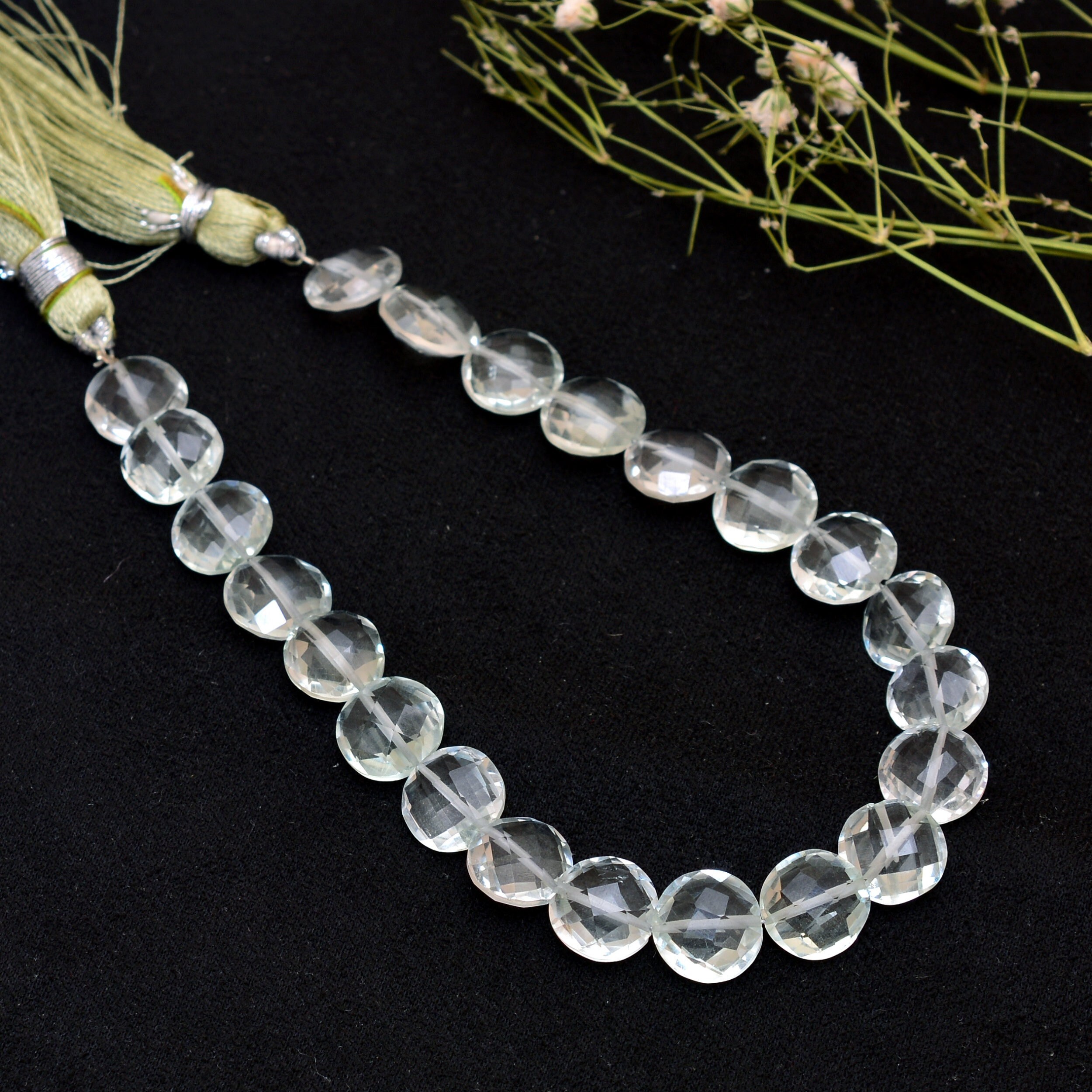 Aaa+ Green Amethyst 10mm Faceted Coin Briolette Beads | 8" Strand | Natural Green Amethyst Semi Precious Gemstone Loose Fancy Coin Beads