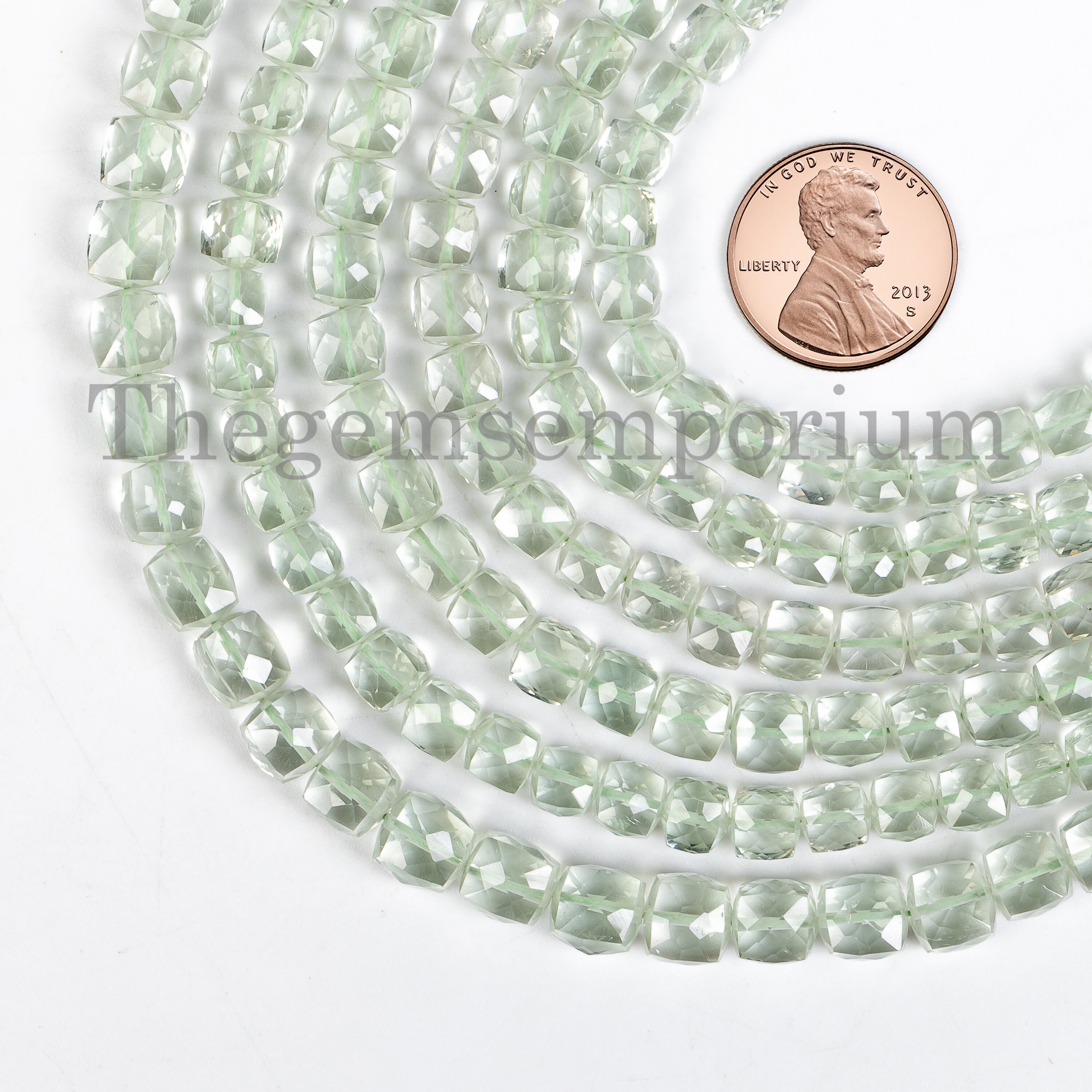 Green Amethyst Briolette Beads, Briolette Box Shape Beads, 5.50-6.50 Mm Amethyst Cube Beads, Loose Amethyst Strand, Straight Drill Beads