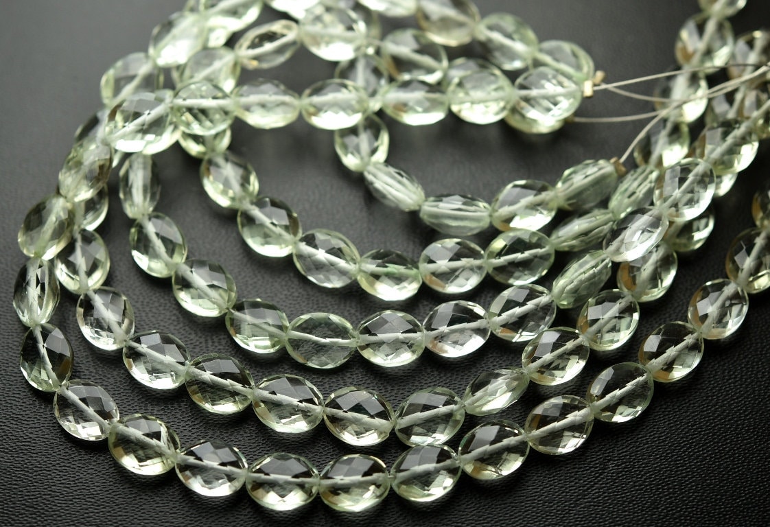 Green Amethyst Briolettes, Faceted Oval Gemstone Beads, 8 Inch Strand Green Amethyst Briolettes, Faceted Oval Gemstone Beads, 8 Inch Strand