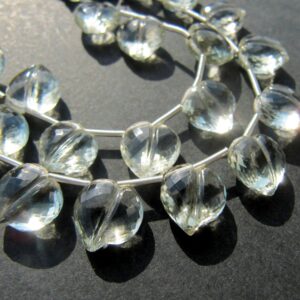 Green Amethyst Carved Heart Briolette • 10mm • AAA Micro Faceted • Natural Gemstone Carving • Pale Green