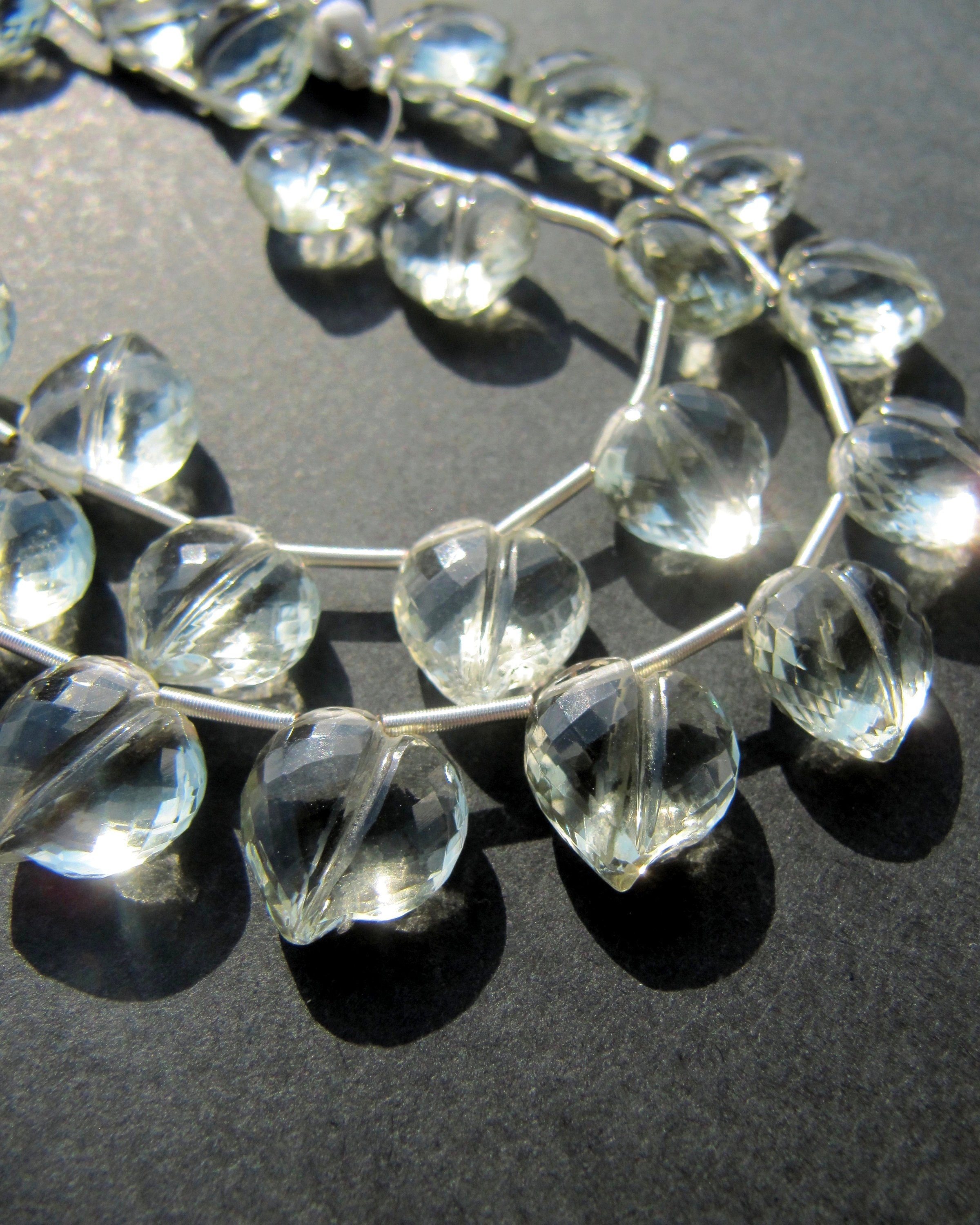 Green Amethyst Carved Heart Briolette • 10mm • Aaa Micro Faceted • natural Gemstone Carving • Pale Green