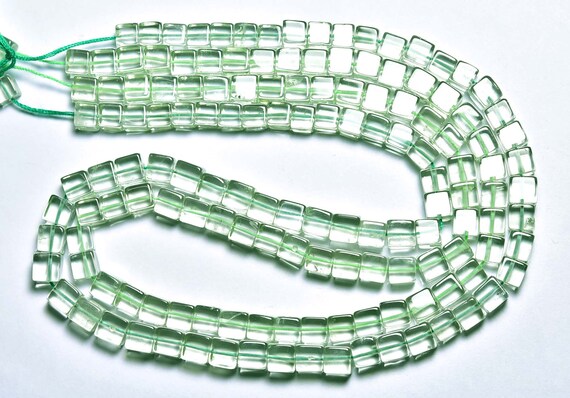 Prasiolite Cube Beads - 8 Inches - Super Quality Natural Smooth Green Amethyst Cube Shapes - Size Is 5mm #509 Prasiolite Cube Beads - 8 Inches - Super Quality Natural Smooth Green Amethyst Cube Shapes - Size Is 5mm #509