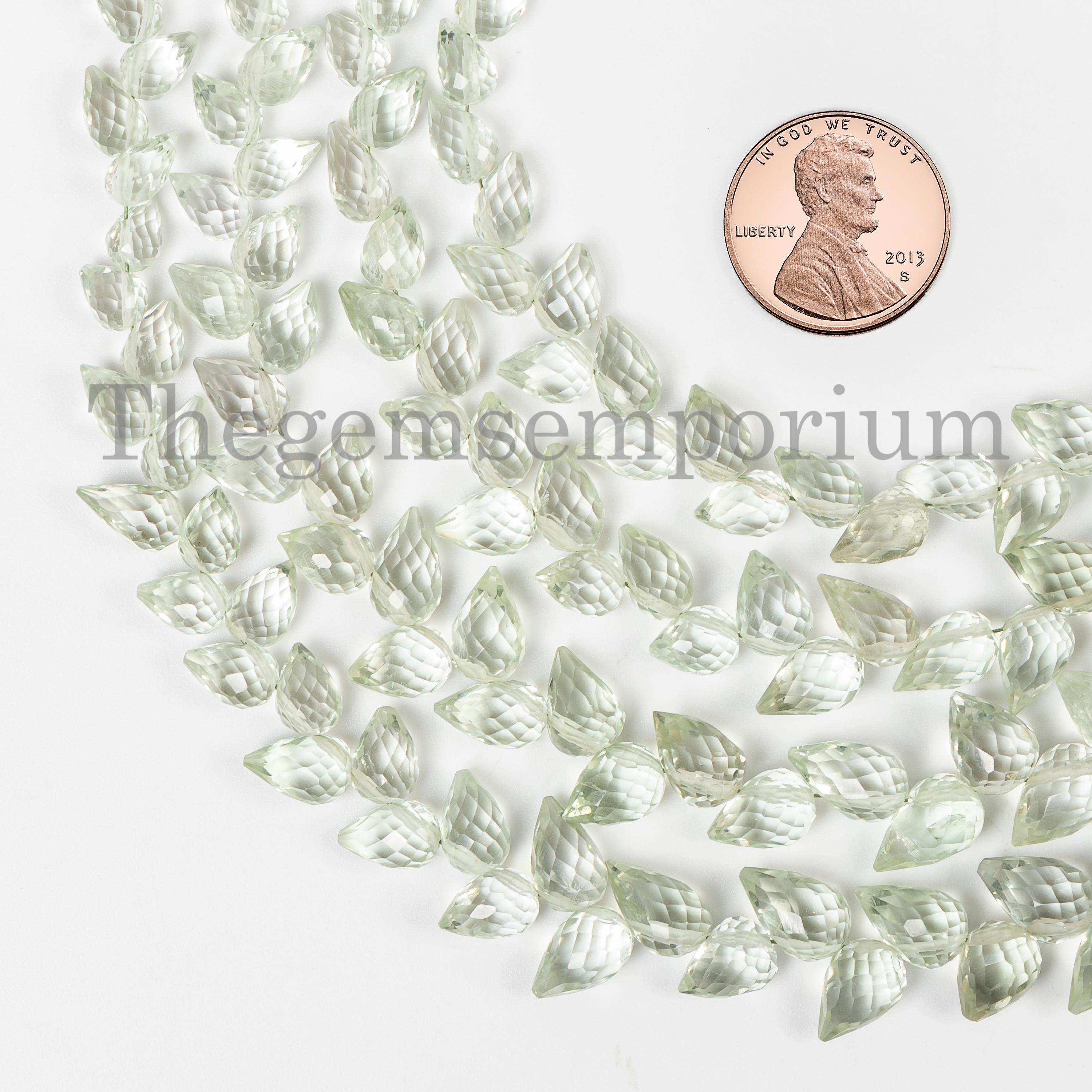 Green Amethyst Faceted Diagonal Teardrop Beads, Loose Drilled Beads Strand,green Amethyst Drop Briolettes,side Drill Diagonal Beads Supplier