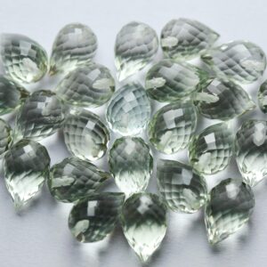 Green Amethyst Faceted Briolettes: 7x10mm Gemstone Drops Green Amethyst Faceted Briolettes: 7x10mm Gemstone Drops