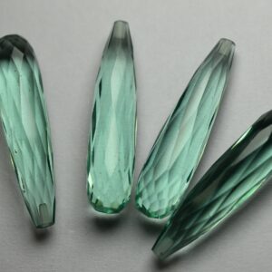 Half Drilled,3 Matches Pair,Green Amethyst Hydro Quartz Faceted Drops Shape Briolettes,Size 30mm
