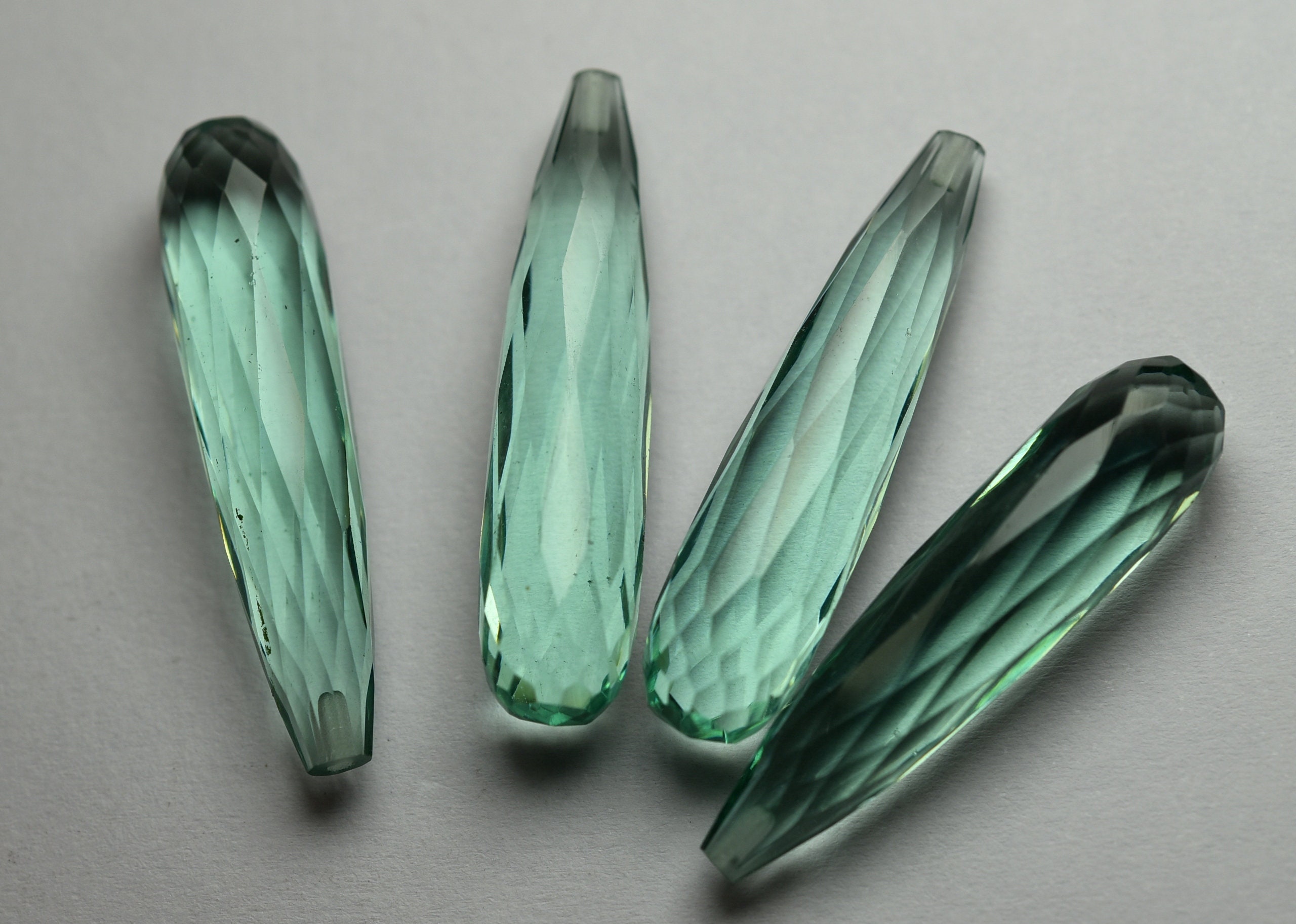 Half Drilled,3 Matches Pair,green Amethyst Hydro Quartz Faceted Drops Shape Briolettes,size 30mm