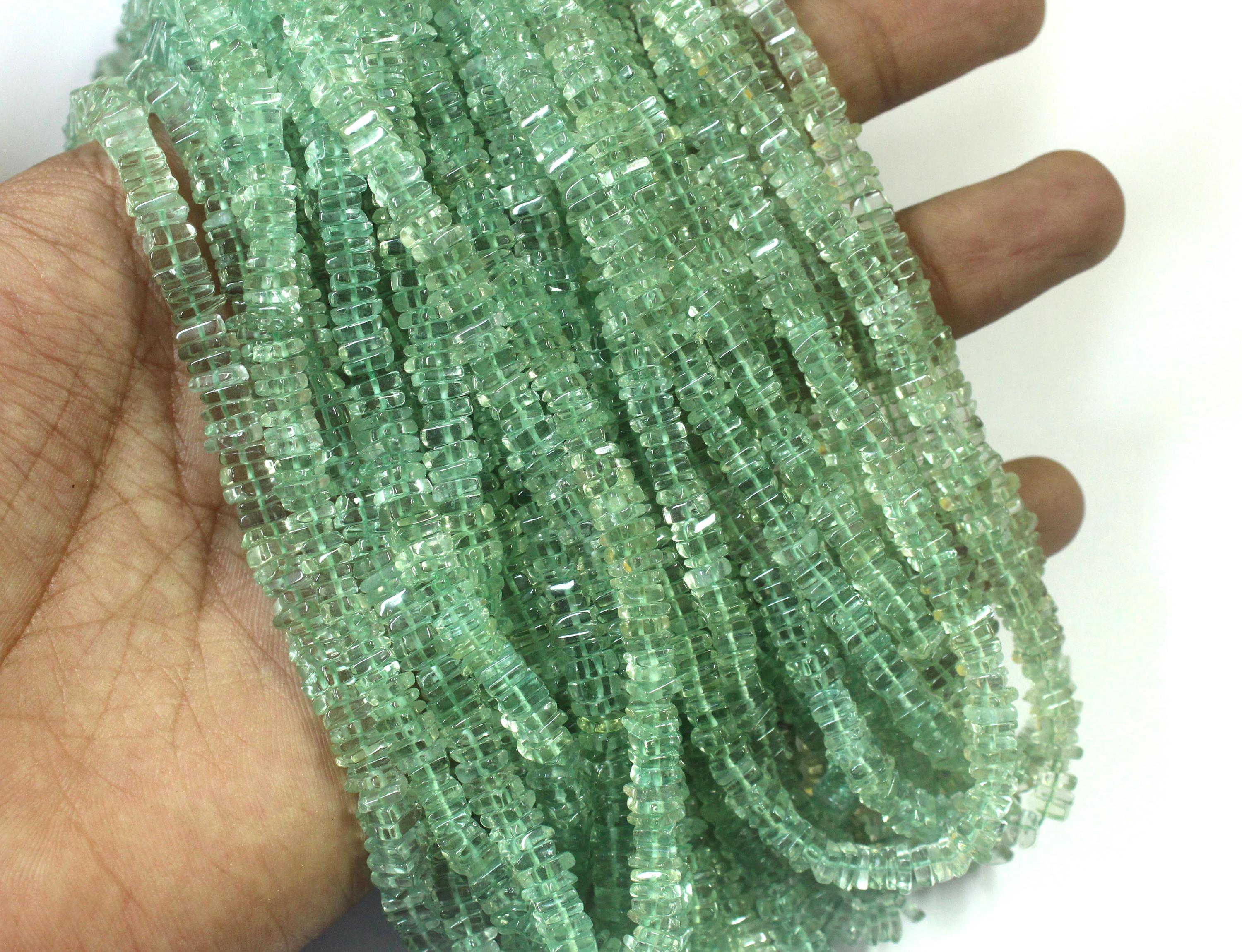 Green Amethyst Heishi Beads: 4.5-5mm Smooth Square Gemstone Strand Green Amethyst Heishi Beads: 4.5-5mm Smooth Square Gemstone Strand