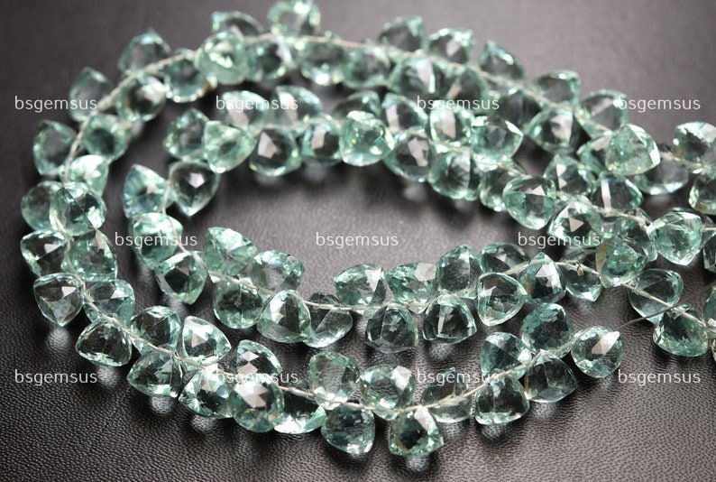 Green Amethyst Hydro Quartz Faceted Trillion Briolettes, 7.5-8mm, 7 Inch Strand Green Amethyst Hydro Quartz Faceted Trillion Briolettes, 7.5-8mm, 7 Inch Strand
