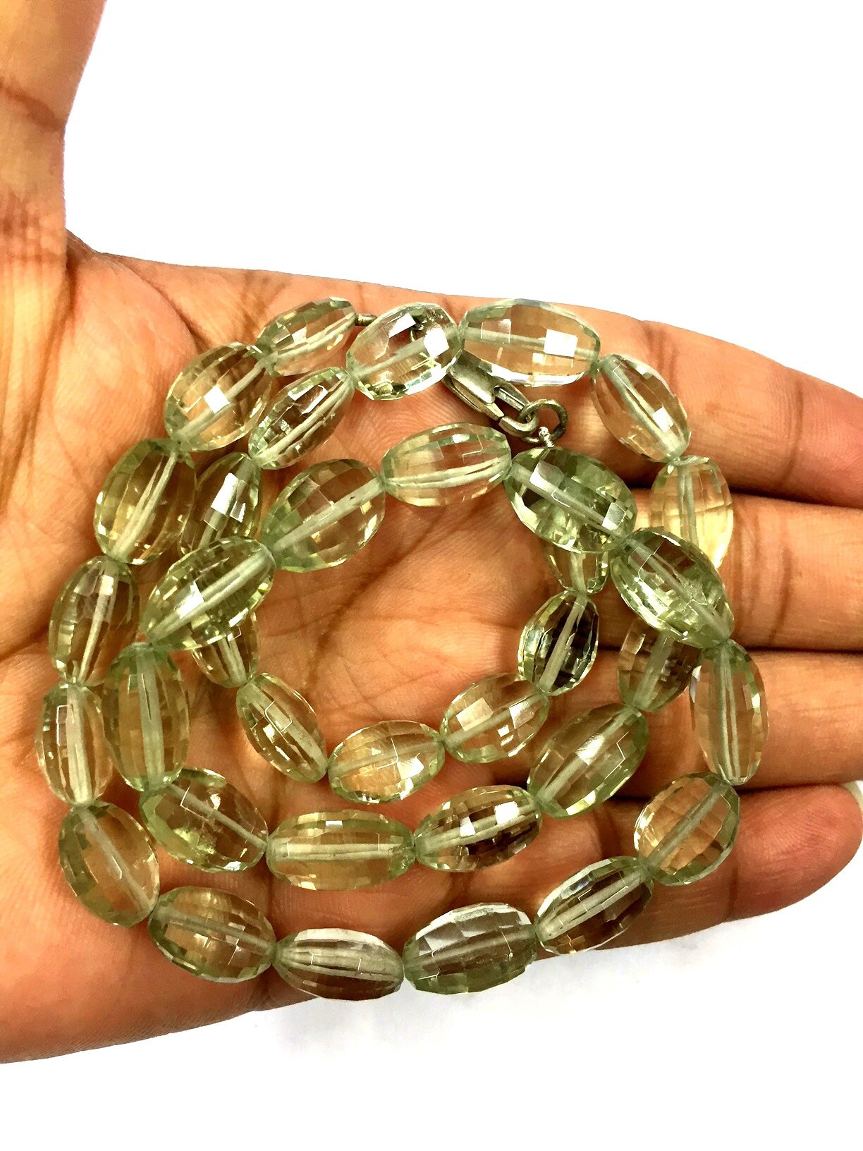 Natural Stone Green Amethyst Faceted Oval Beads 9mm Gemstone Beads 18" Strand