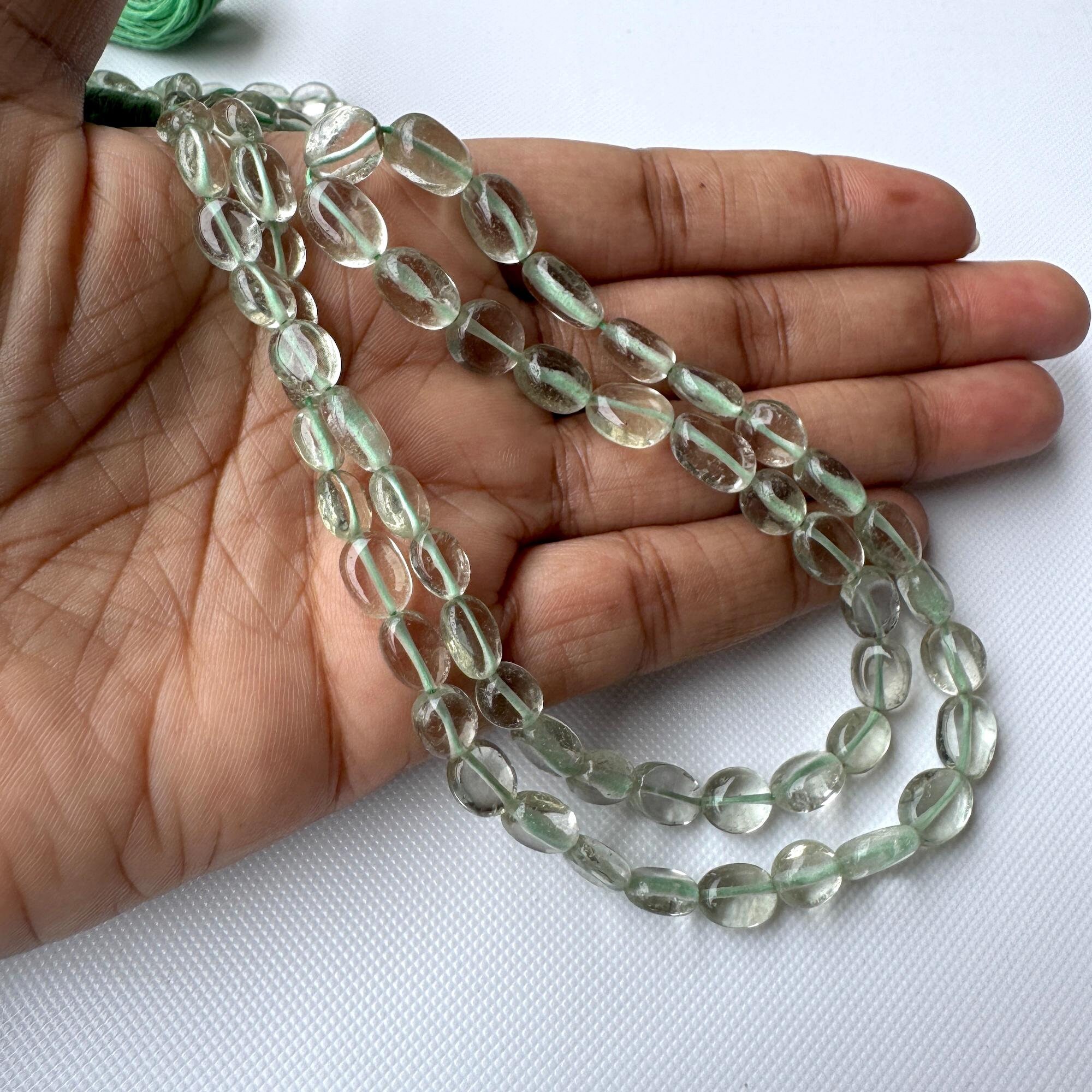 Natural Green Amethyst Oval Shaped Smooth Tumble Oval Beads, 6mm To 11mm Green Amethyst Gemstone Beads, Sold As 18 Inch Strand, Gds2283/11