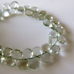 Natural Green Amethyst Heart Shaped Briolettes, Faceted Green Amethyst Heart Beads, Wholesale Amethyst Beads, 9mm/7mm, 8 Inch, GDS1293