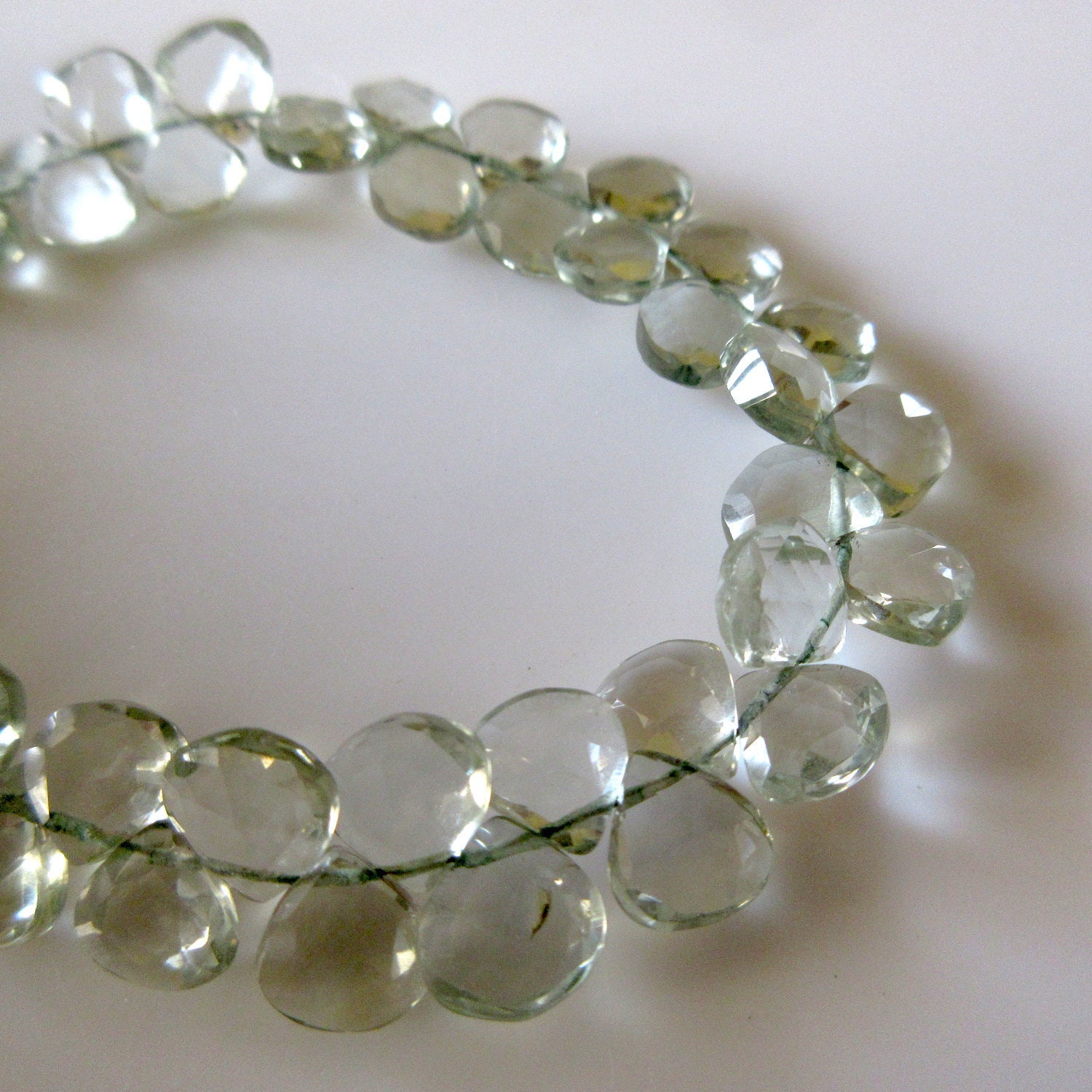 Natural Green Amethyst Heart Shaped Briolettes, Faceted Green Amethyst Heart Beads, Wholesale Amethyst Beads, 9mm/7mm, 8 Inch, Gds1293