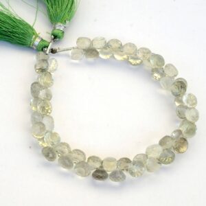 Natural Green Amethyst Onion Shaped Faceted Briolette Beads, 7mm/8mm Loose Gemstone Beads, Sold As 8 Inch Strand, GDS2070