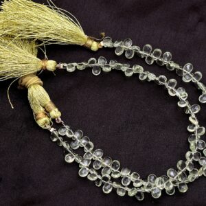 Green Amethyst Quartz 4x6mm Faceted Pear Briolette Beads | Green Amethyst Hydro Quartz Semi Precious Gemstone Pear Briolettes | 7inch Strand