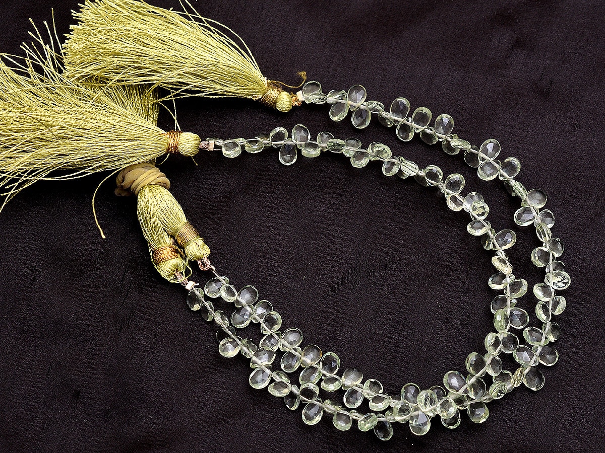Green Amethyst Quartz 4x6mm Faceted Pear Briolette Beads | Green Amethyst Hydro Quartz Semi Precious Gemstone Pear Briolettes | 7inch Strand Green Amethyst Quartz 4x6mm Faceted Pear Briolette Beads | Green Amethyst Hydro Quartz Semi Precious Gemstone Pear Briolettes | 7inch Strand