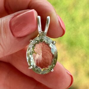 18.6 Ct Elegant Brazilian Green Amethyst Pendant, 925 Sterling Silver, Faceted Prasiolite Necklace