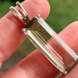 25 Ct Large Brazilian Green Amethyst, Prasiolite Square Pendant,  925 Sterling Silver