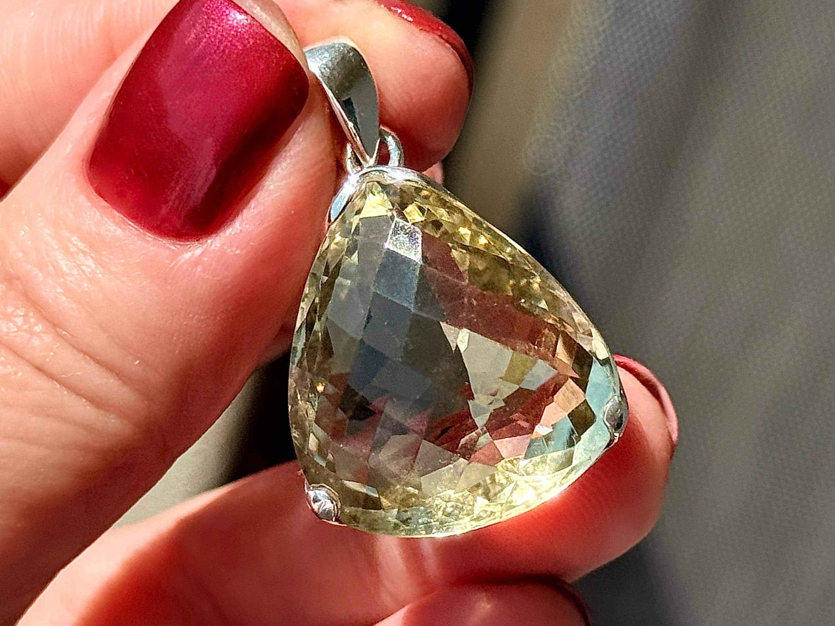 Brazilian Green Amethyst Pendant, 925 Sterling Silver, Faceted Prasiolite Necklace