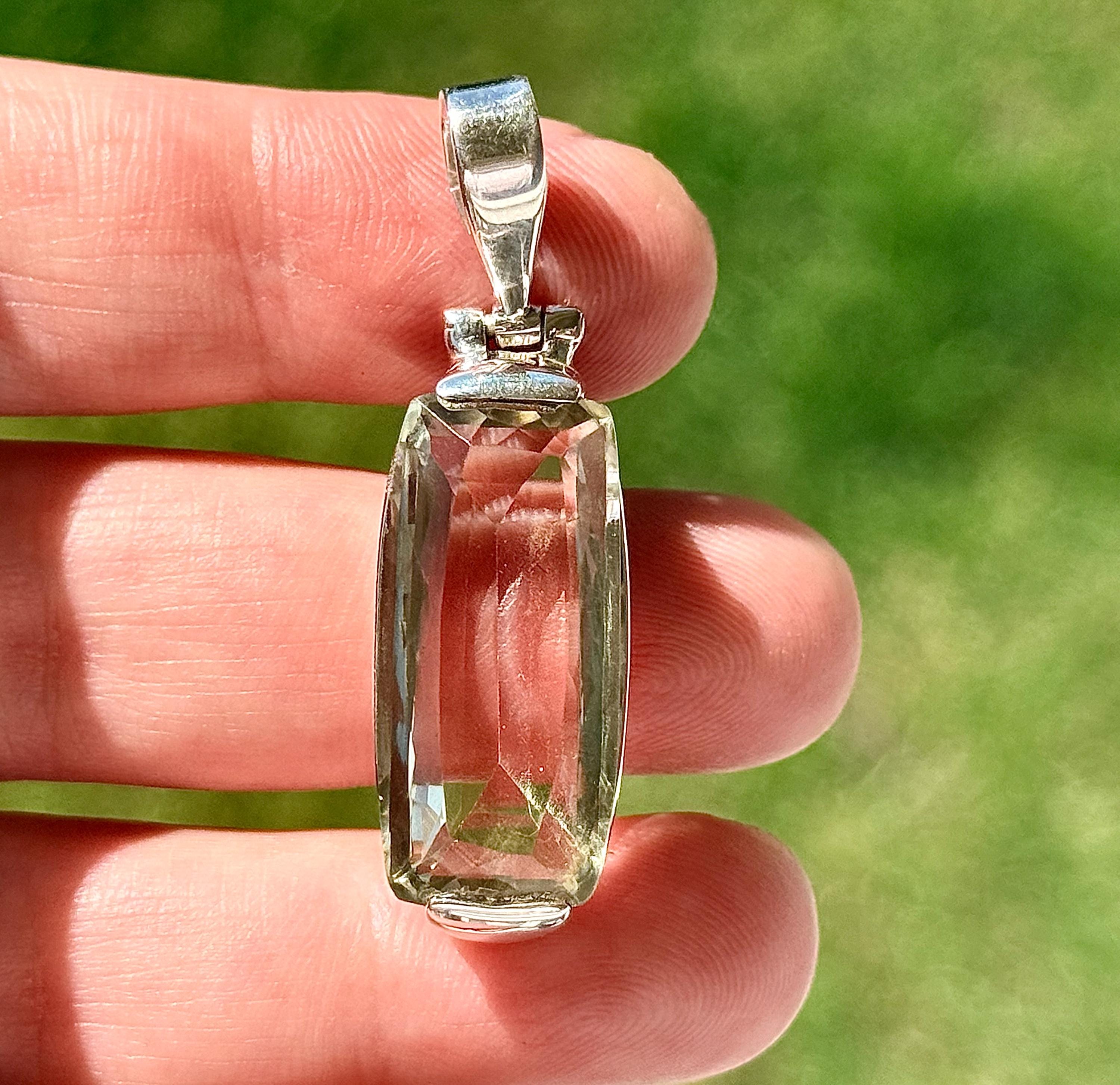 Brazilian Green Amethyst, Prasiolite Square Pendant,  925 Sterling Silver