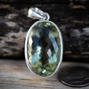 Checkerboard Prasiolite Pendant: Green Amethyst Sterling Silver