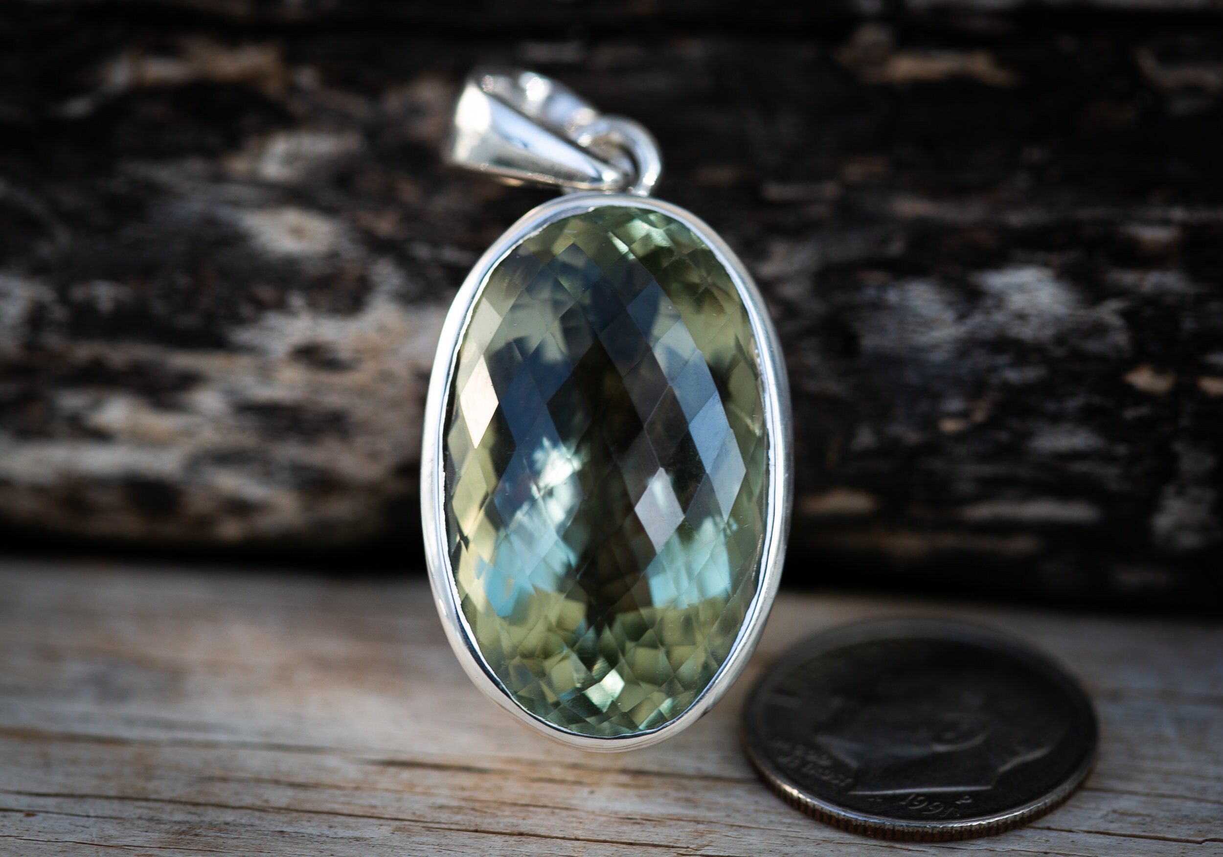 Checkerboard Prasiolite Pendant: Green Amethyst Sterling Silver Checkerboard Prasiolite Pendant: Green Amethyst Sterling Silver